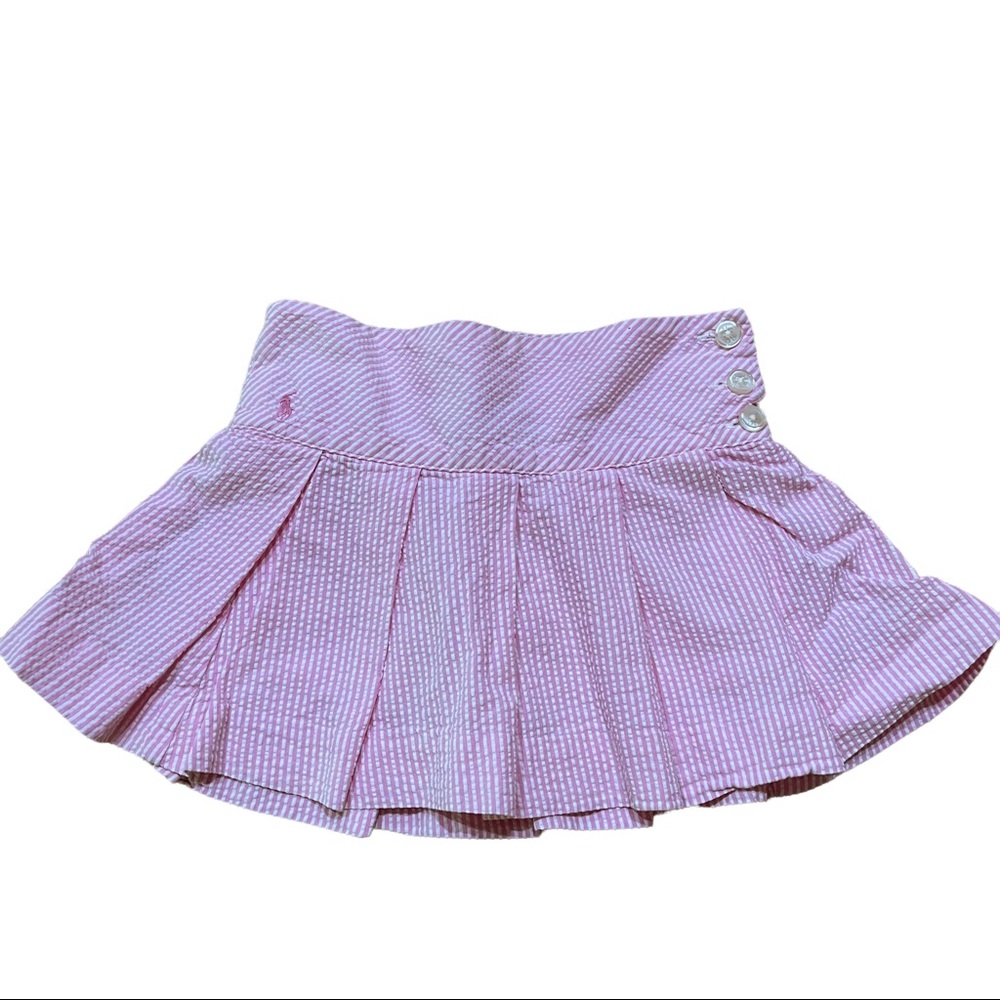 Ralph Lauren Girls Skirt Seersucker Striped Light Pink Pleated Size 5 EUC - Picture 1 of 9